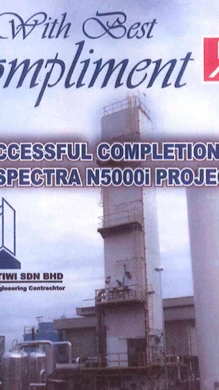 An award to Insan Pertiwi Sdn Bhd for the successful completion of the Kulim Spectra N5000i Project in 2009 for Mox Gases Sdn Bhd.