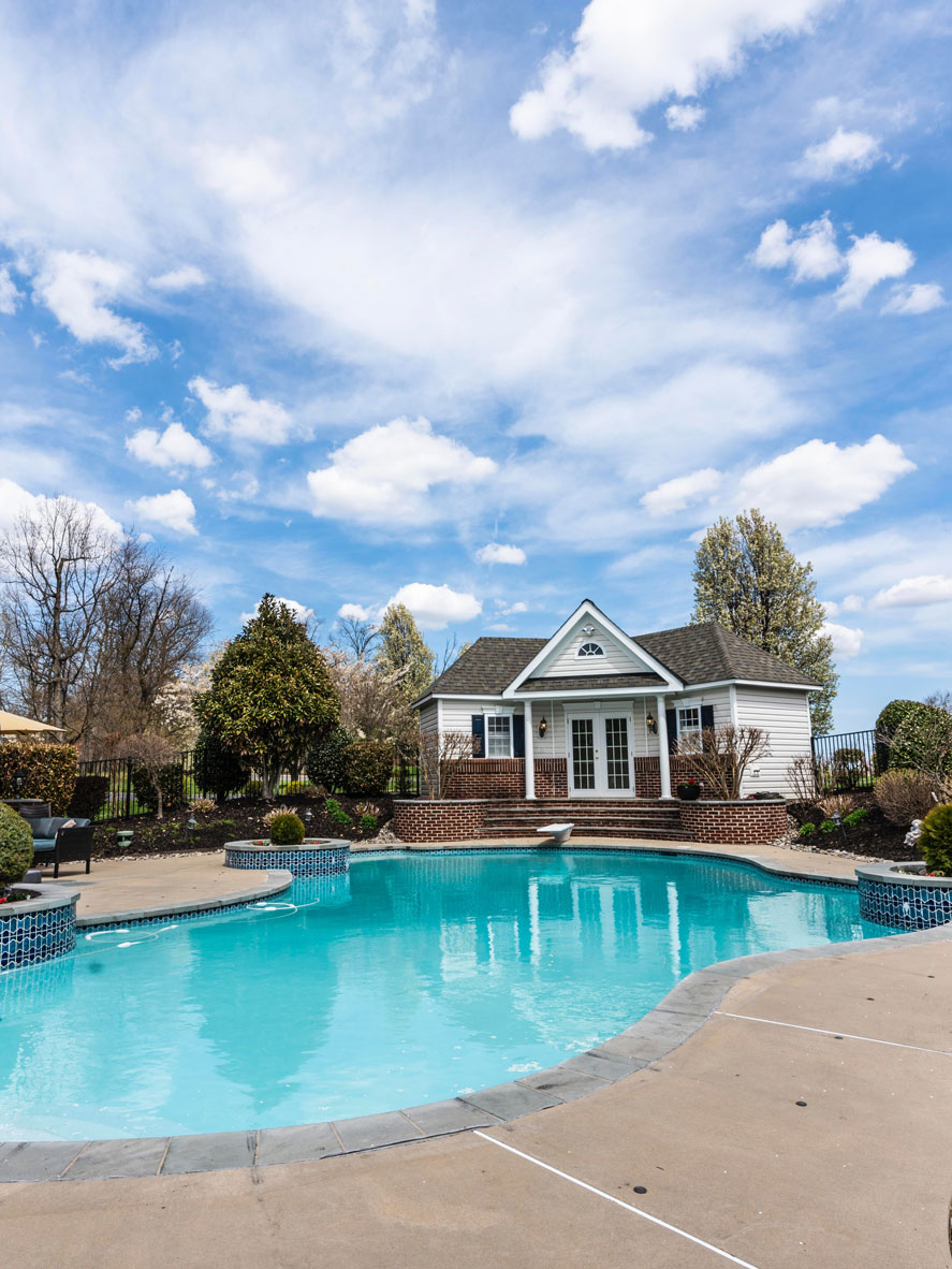 Residential building with a swimming pool.